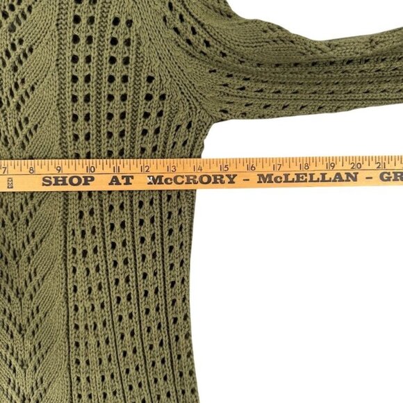 J Jill Women's Sweater Small Cable Knit Tunic Olive Green Pointelle Knit - Picture 7 of 8